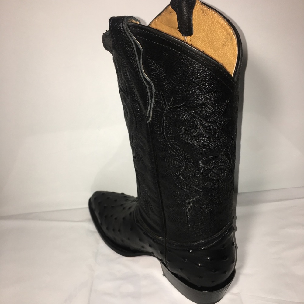 Men’s Cowboy Boots Ostrich Print Leather Black - Picture 4 of 8